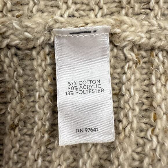 J.Jill Size M Long Cardigan Tan Open Front Cable Knit Lightweight Pockets Cotton - Picture 9 of 15